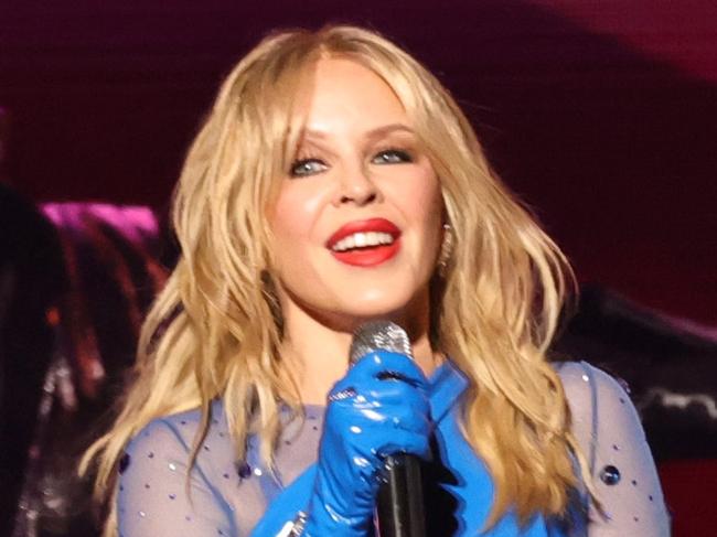 NEW YORK, NEW YORK - APRIL 04:  Kylie Minogue performs at Madison Square Garden on April 04, 2025 in New York City. (Photo by Theo Wargo/Getty Images)