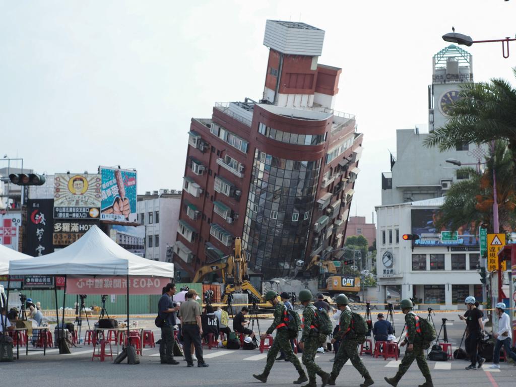 The aftermath of an earthquake in Hualien. At least 10 people were killed and more than 1,000 injured. Picture: AFP