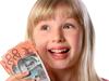 "Little girl holding 20 dollar notes, smiling and looking up. Click to see more..."