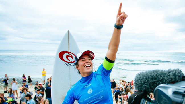 Tyler Wright celebrating her win at Margaret River.