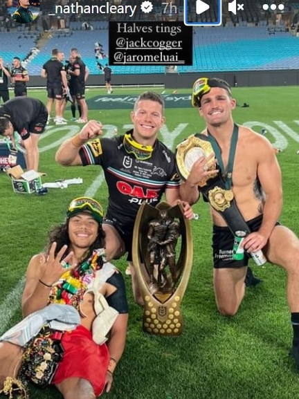 Nathan Cleary celebrates with Jack Cogger and Jarome Luai. Photo: Instagram.