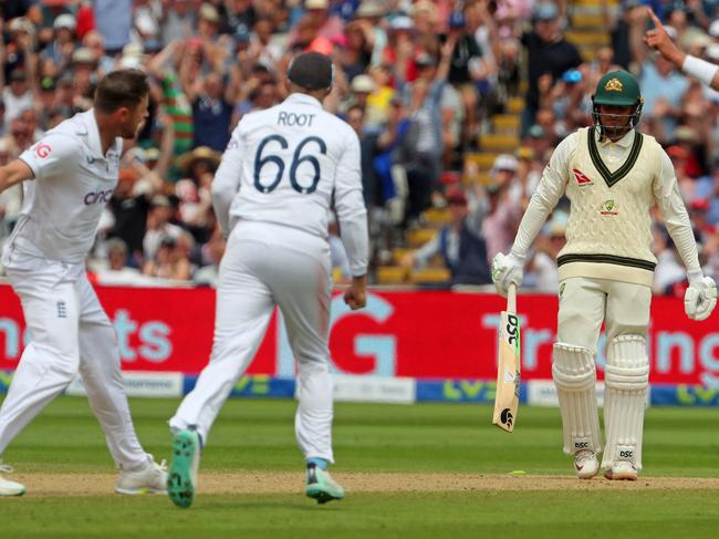 Ollie Robinson’s send-off of Usman Khawaja at Birmingham was the first major incident of the series. Picture: Geoff Caddick/AFP