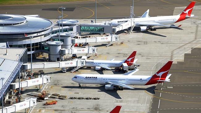 An aerial view of Qantas planes at Sydney. Picture: AAP