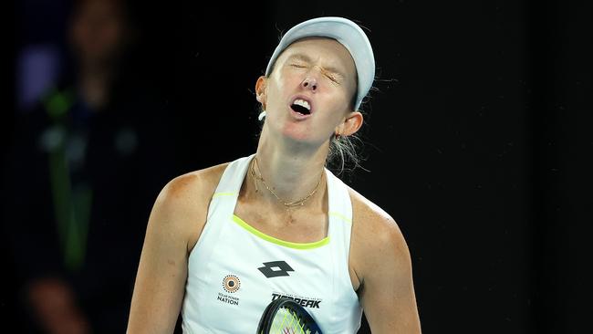 MELBOURNE, JANUARY 19, 2024: 2024 Australian Open Tennis. Storm Hunter reacts against Barbora Krejcikova during their third round match on Rod Laver Arena. Picture: Mark Stewart