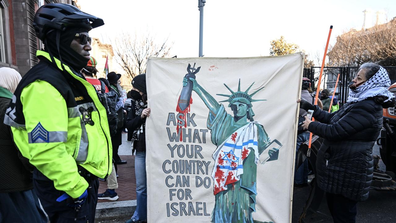 People protest the visit of Israeli Prime Minister Benjamin Netanyahu in the US. Picture: Getty Images