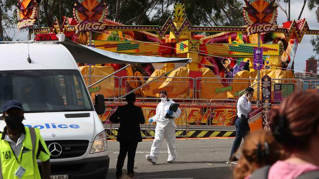 Police and forensics officers at the scene of the stabbing at the Sydney Royal Easter Show on Monday night. Picture: NCA NewsWire / Damian Shaw