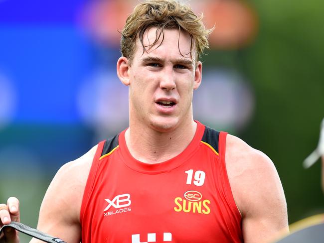 Gold Coast Suns training at Riverway Stadium. Tom Lynch. Picture: Alix Sweeney