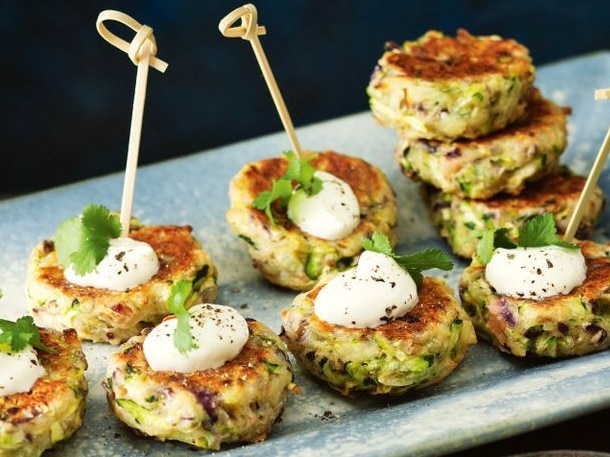 Zucchini, haloumi and preserved lemon fritters.