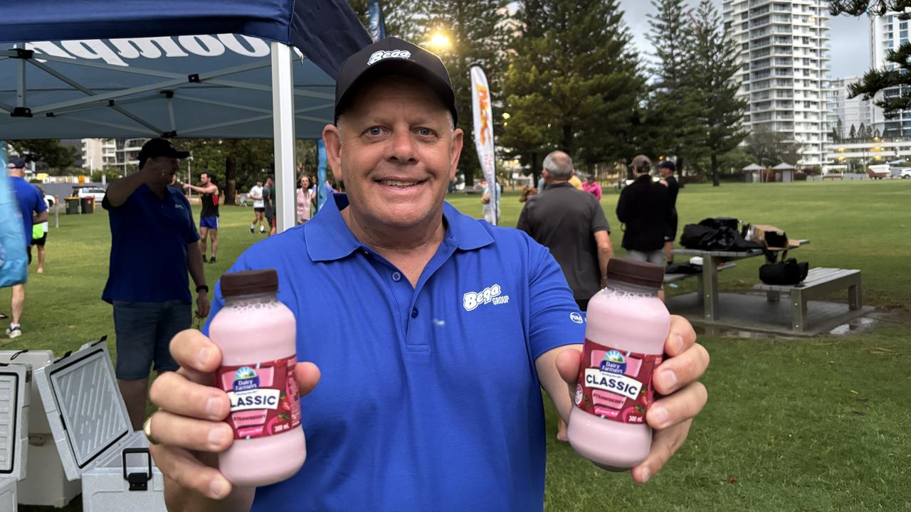 Representative for the Bega group, Peter Leahy, with some Australian dairy goodies. Picture: Jacklyn O'Brien.