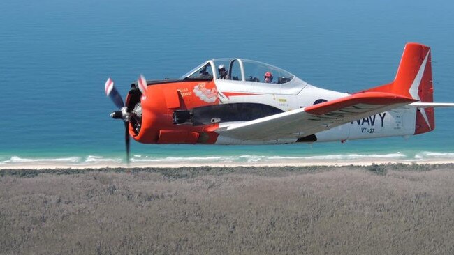 FLY OVER: The North American T-28 Trojan made several fly-overs of the Gympie region to mark Anzac Day 2018 services.