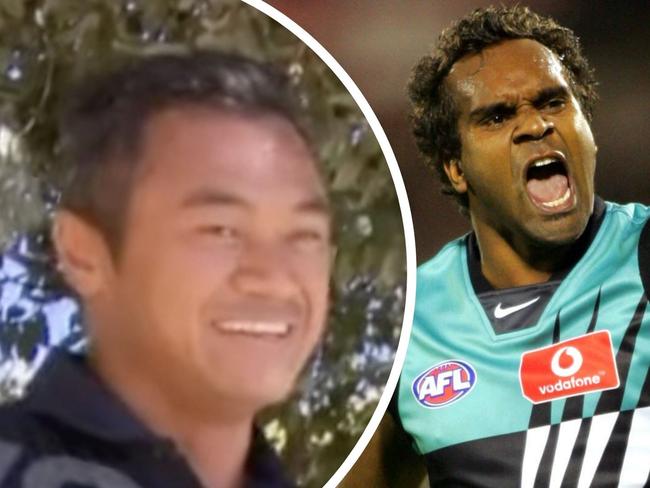 Sangha Chau has gained hero status after vision emerged of a perfectly executed hip-and-should bump - a type of hit one of his football idols former footballer Byron Pickett was famous for.