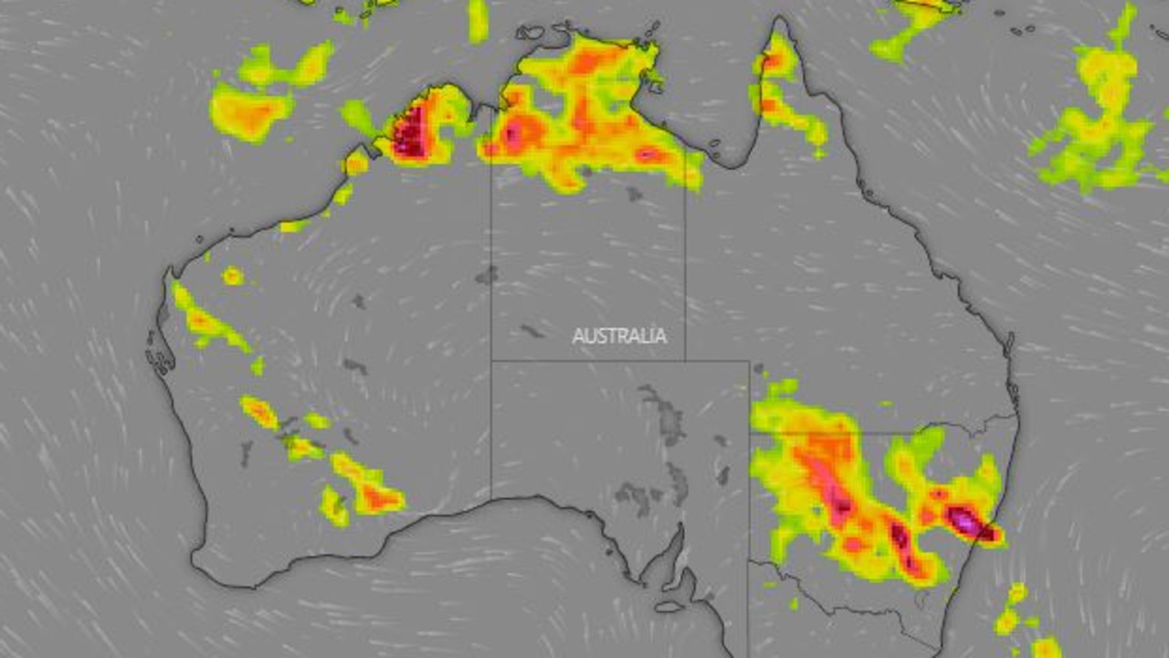 Risks of storms in the Kimberley and parts of the Pilbara will continue throughout the week. Picture: Windy.com