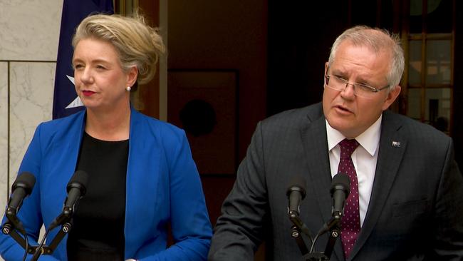 Minister for Agriculture Bridget McKenzie and Prime Minister Scott Morrison. Picture: AAP