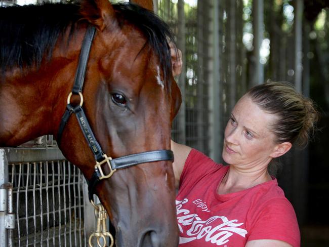 Race House OURS TO KEEP with Jillian Lee, strapper , at Chris Munce racing stables, Hendra - Photo Steve Pohlner