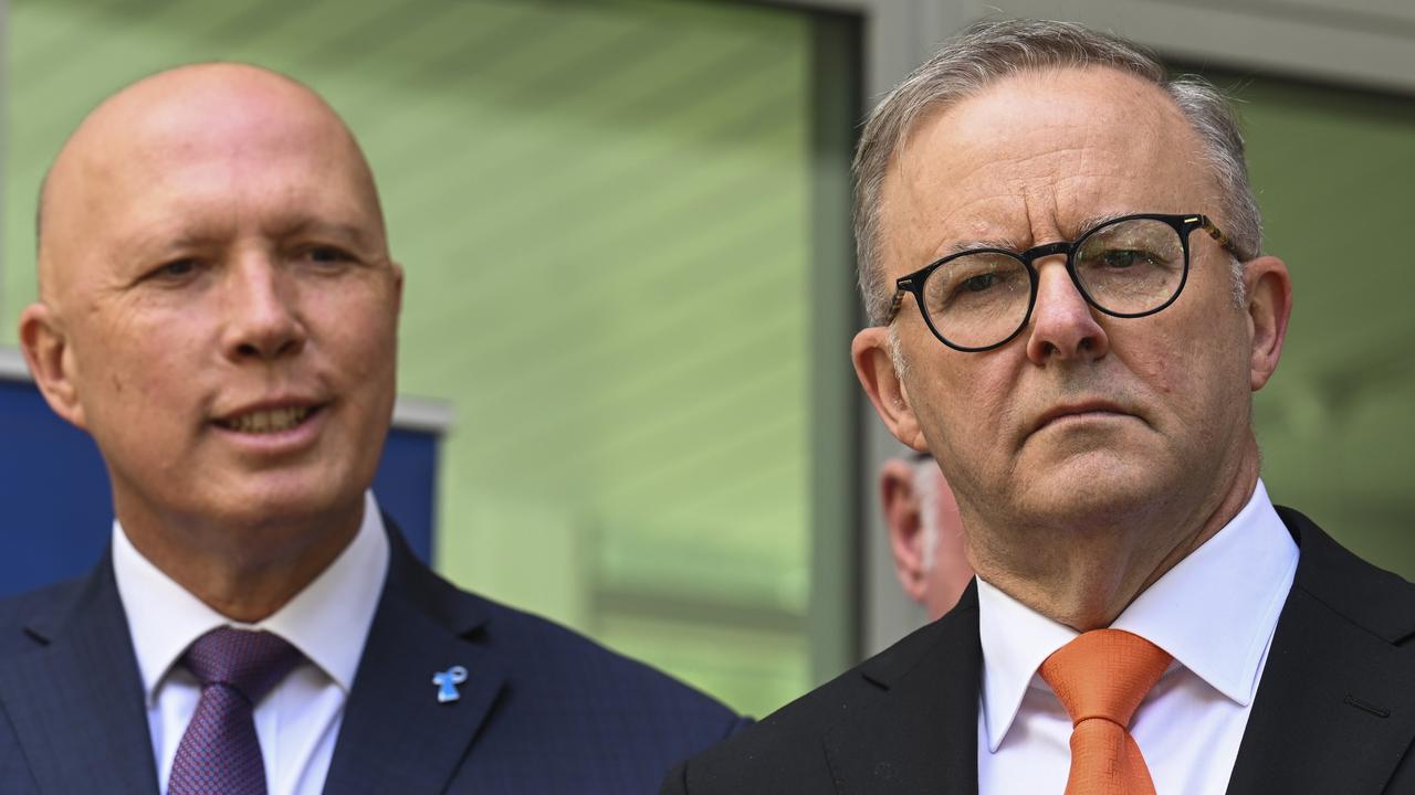 The latest Newspoll poll shows that, overall, Anthony Albanese (right) and Peter Dutton (left) are tied for preferred prime minister. Picture: NewsWire / Martin Ollman