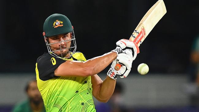 Marcus Stoinis punches some runs for Australia in the World Cup semi-final.