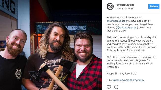 Jason Momoa enjoyed a surprise birthday party at Lumber Punks. Picture: Dan Maynard