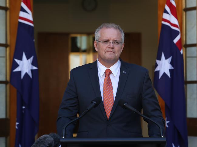 PM Scott Morrison speaking to the media at Parliament House in Canberra. Picture Kym Smith