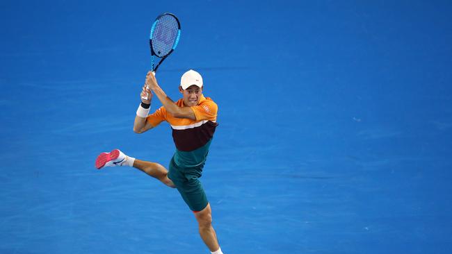 Djokovic faces Japan’s Kei Nishikori for a place in the semi-final. (Photo by Cameron Spencer/Getty Images)