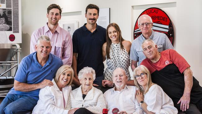 Three generations of the Talbot and Swinglehurst family, who are the direct descendants of Dr Lucas, the inventor of the iconic red Lucas' Pawpaw Ointment. Picture: Lucas Pawpaw