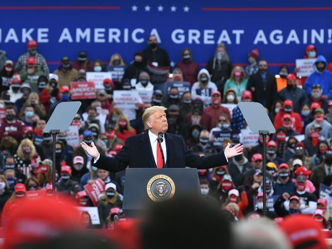 US President Donald Trump speaks at a campaign rally in New Hampshire. Picture: AFP