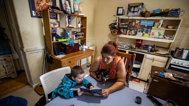 Tam Formann, 37, with her son Bryce Kelly, 4 at their home at Davoren Park. Picture: Tom Huntley