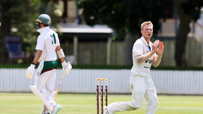 Action from the Bulls Masters first grade cricket game between South Brisbane and University. Photo: Tertius Pickard