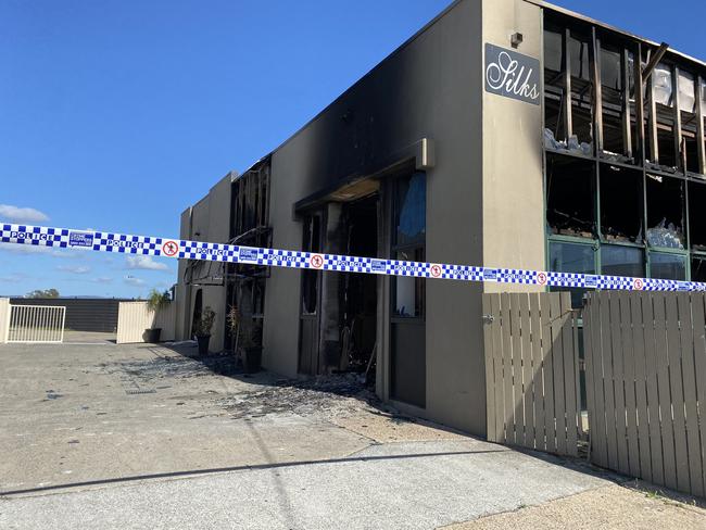 The aftermath hof the fire at Silk's On brothel in Bundall. Picture: Jacob Miley