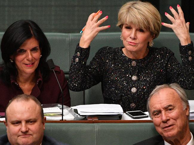 Liberal member for Chisholm Julia Banks and former Liberal deputy leader Julie Bishop in Question Time last week. Picture: AAP