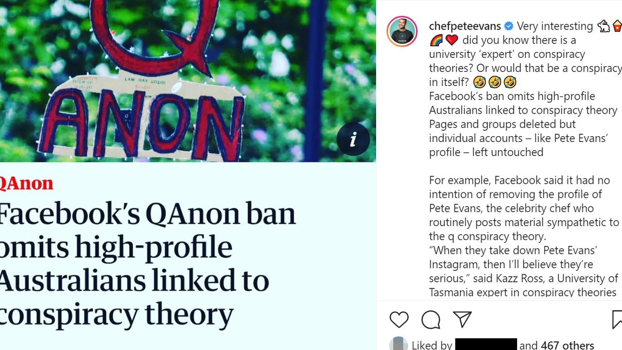 Pete Evans has previously posted about Dr Kaz Ross and QAnon theories. Picture: Instagram