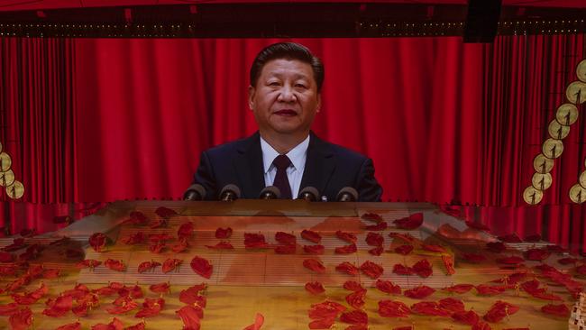 Chinese President Xi Jinping appears on a giant screen during jingoistic celebrations marking the 100th anniversary of theCommunist Party this year. Picture: Getty Images