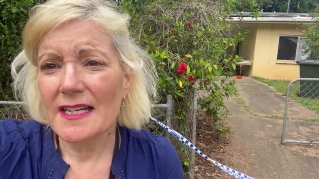 Cairns Post journalist Alison Paterson outside the crime scene at a Caravonica home where a 34-year old man was  murdered