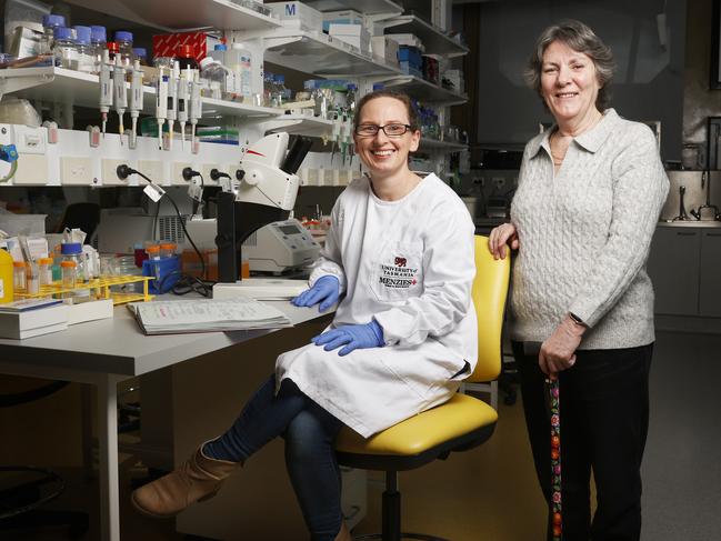 Professor Kaylene Young with Chris Gumley who lives with MS.  $3million grant for Menzies Institute for Medical Research in relation to multiple sclerosis.  Picture: Nikki Davis-Jones***EMBARGOED TILL 1PM 30/8/24***