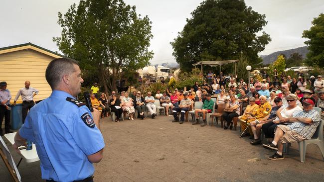 TFS Regional Chief Ian Bounds addresses the community meeting at Fingal. Picture: CHRIS KIDD