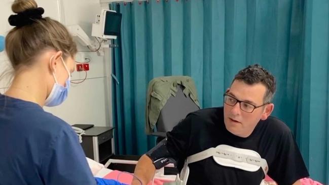 Daniel Andrews tweeted this image saying “good to get out of ICU and settled in new digs. Thanks for all your messages and well wishes. It really means a lot,” when he was moved out of ICU.