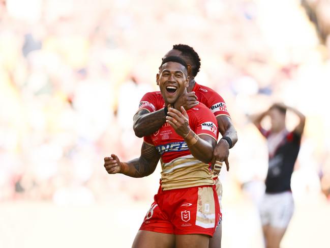 Jamayne Isaako of the Dolphins scores a try during the round one NRL match between the Dolphins and Sydney Roosters at Suncorp Stadium on March 05, 2023 in Brisbane, Australia. Picture: NRL Photos