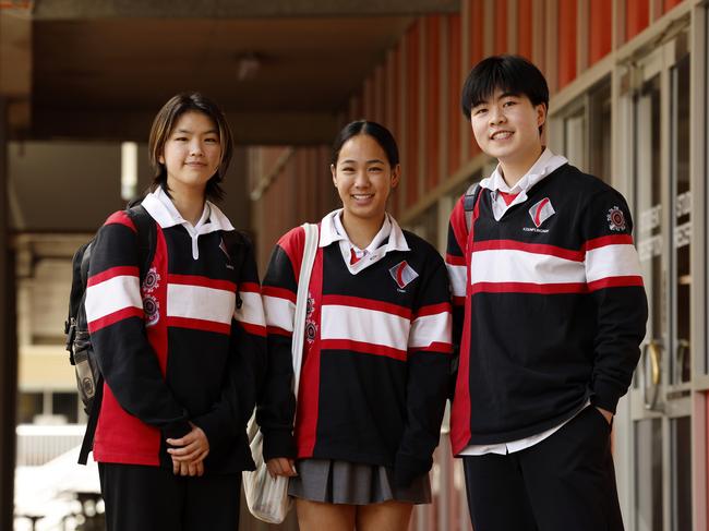 Advanced mathematics students Rachel Quah, Chevonne Kim and Isaac Cheang. Picture: Jonathan Ng