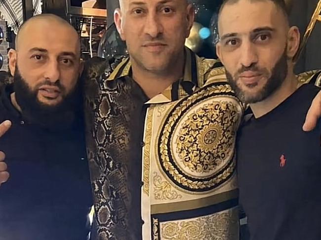 (L-R) Shooting victim Omar, Comanchero bikie boss Tarek and jailed younger brother Abdul Zahed. Picture: Supplied (to Hanrahan)