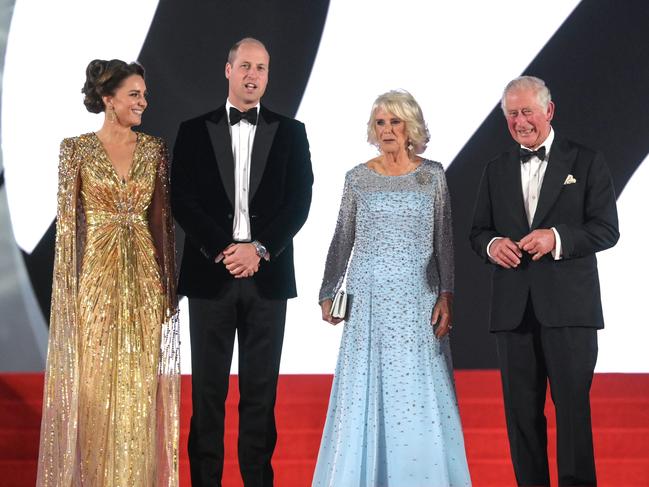 Kate, William, Camilla and Charles posed on the red carpet at the premiere of No Time To Die in London. Picture: Getty Images