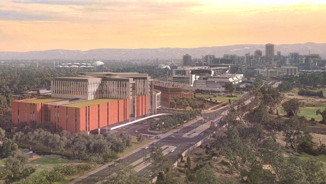 The proposed new Women’s and Children’s Hospital, seen looking towards the CBD. Picture: SA Government.