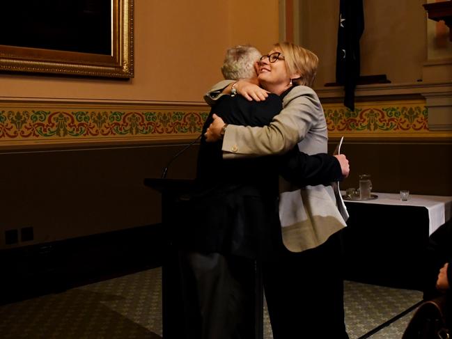 Sally Capp is congratulated after being announced as the new Lord Mayor of Melbourne at the official results announcement. Picture: AAP