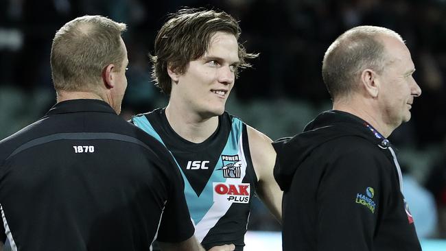 Port Adelaide wingman Jared Polec is on his way to AFL club North Melbourne saying the Kangaroos’ five-year, $3.5 million “godfather” offer is too good to refuse. Picture: Sarah Reed.