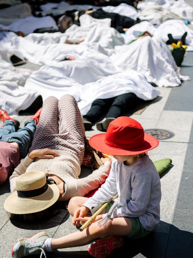 Extinction Rebellion’s 'Die In' in Adelaide. Picture: AAP/Morgan Sette