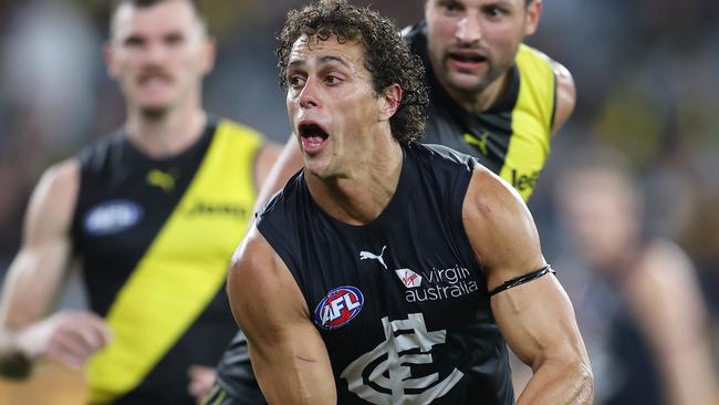 Carlton’s Ed Curnow against Richmond in the opening round last year. Picture: Michael Klein