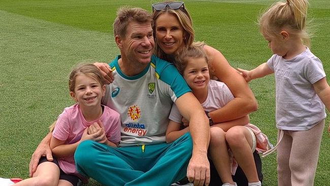 David and Candice Warner with children Ivy, Isla and Indy at the MCG on Christmas Day. Picture: Instagram