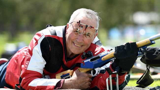 Robert (Bob) Pitcairn of Canada sits for photo at the Belmont shooting range during the XXI Commonwealth Games in Brisbane, Australia, Saturday, April 7, 2018. (AAP Image/Dan Peled) NO ARCHIVING, EDITORIAL USE ONLY