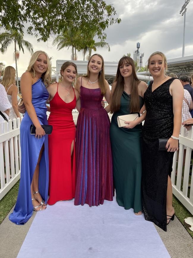 Elouise Gleeson, Zara Slavin, Hayley Murphy, Emilie McHugh, and Bridget Litman at the 2023 Unity College formal.