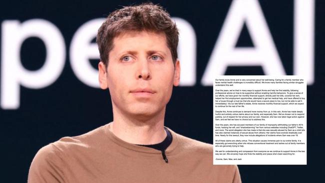 OpenAI chief executive Sam Altman has denied 'deeply hurtful' allegations that he sexually abused his younger sister for nearly a decade. Picture: Supplied