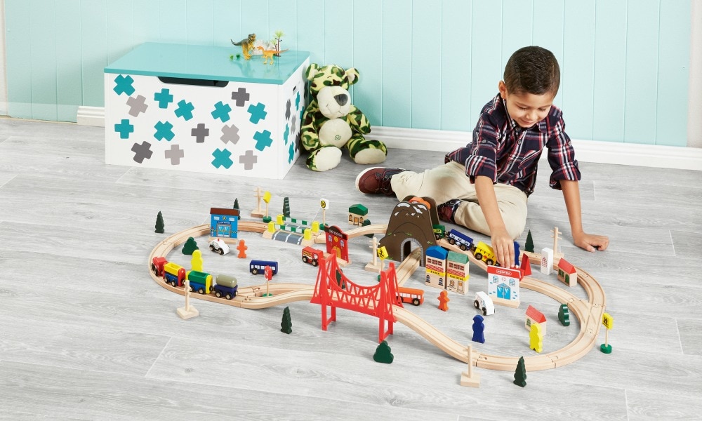 95 piece wooden store train set