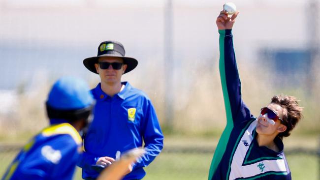 Zane Attard bowls for Victoria Country during the under-17 national championships. Picture: Dylan Burns Photography.